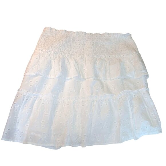 Cotton On Women's Large Skirt White Eyelet Details Ruffle Pleated Elastic Waist - Picture 2 of 4